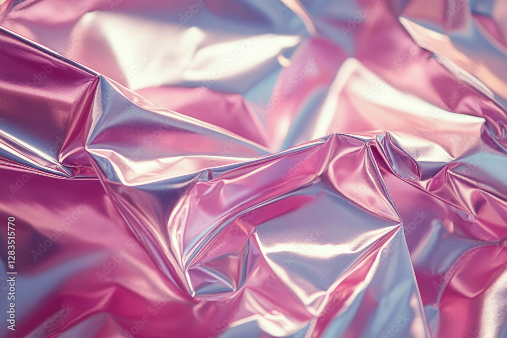 Poster close-up of iridescent pink fabric, shimmering and folded with subtle light reflections.