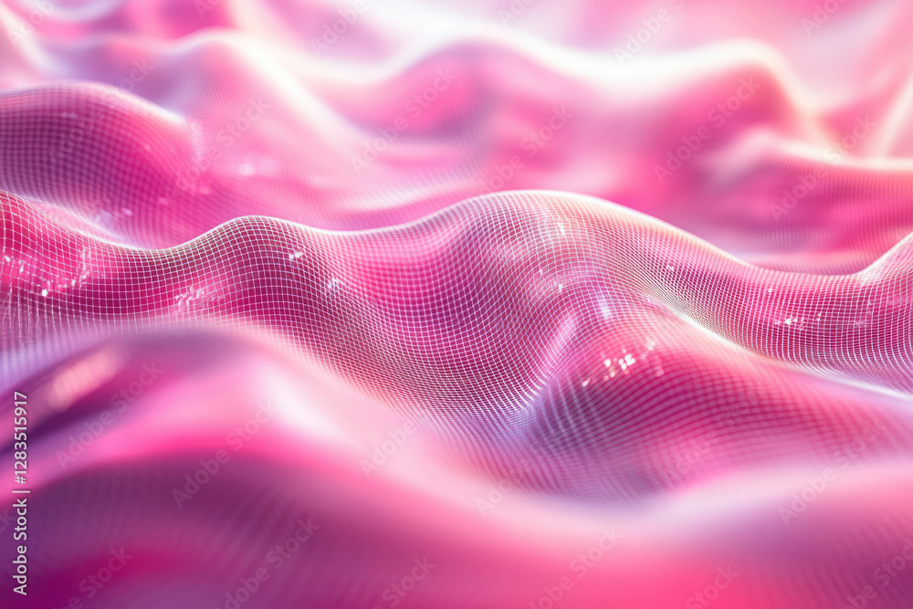 Poster Abstract pink waves with a grid overlay, creating a digital fabric-like texture.