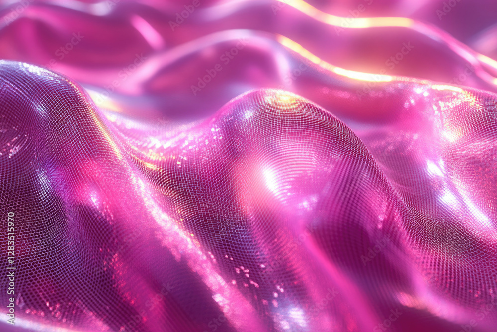 Poster abstract pink fabric with a shimmering, wavy texture, illuminated by soft light.