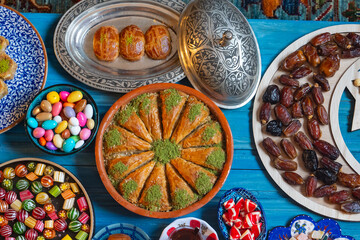 Colorful Ramadan Eid Candy and Chocolate in the Traditional Ottoman Cuisine Desserts Photo, Eid Celebration Photo, Üsküdar Istanbul, Turkiye (Turkey)
