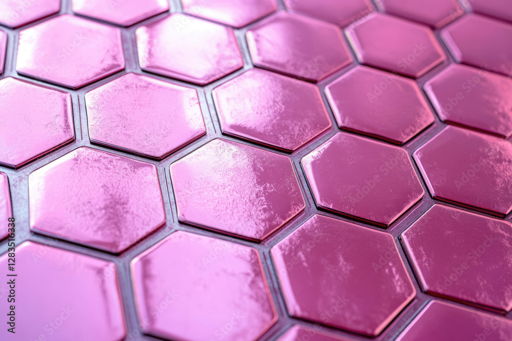 Fototapete close-up of a pink hexagonal grid pattern with a glossy, textured surface.