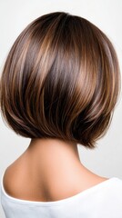 Fototapeta premium A woman with brown hair has a short haircut
