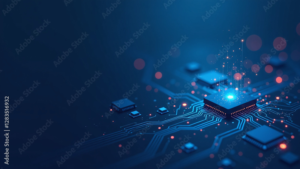 Wall mural dark blue background features abstract technology computers science circuit