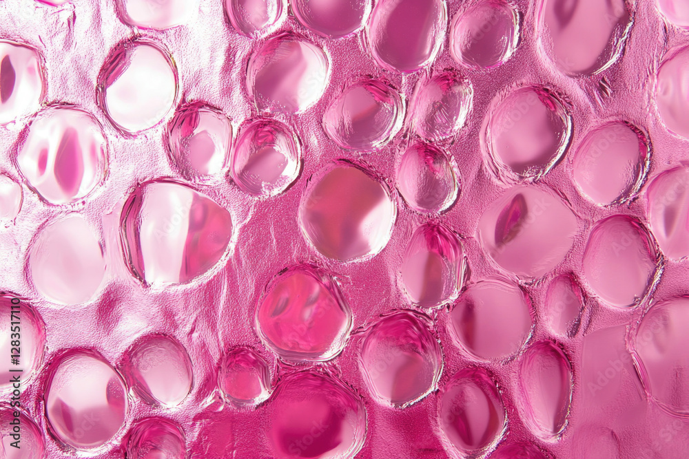 Aufkleber Close-up of pink textured surface with round, glossy bubbles, creating an abstract pattern.