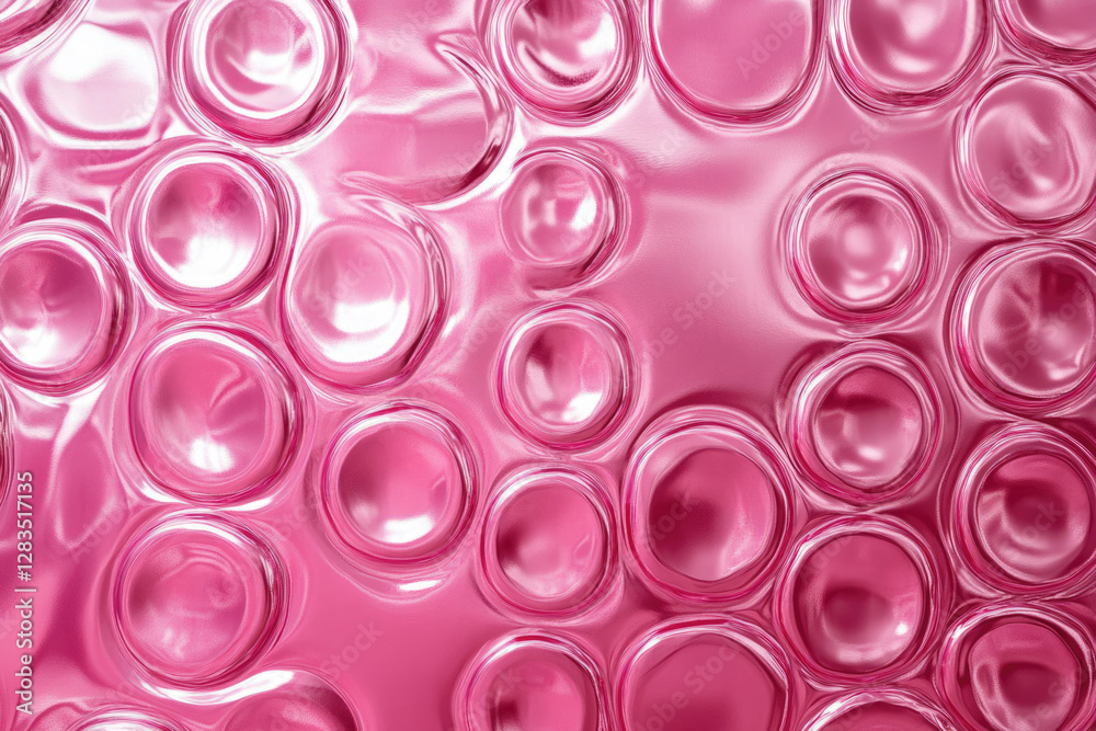 Poster Abstract pink background with a pattern of glossy, overlapping circles creating a wavy, textured effect.