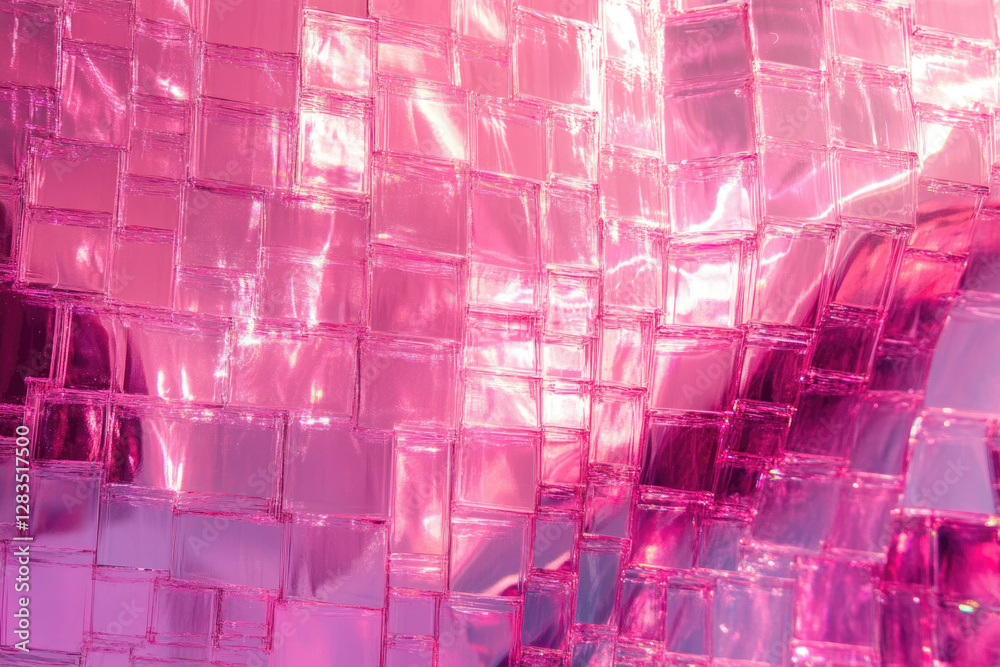 Poster Pink mosaic-like surface with reflective squares, creating a vibrant and textured pattern.