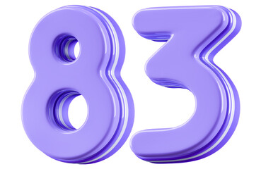 3D Glossy Purple Number 83
