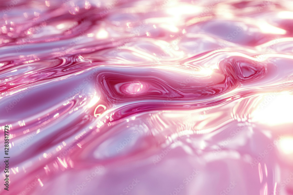 Poster abstract image of pink, glossy liquid surface with wavy texture and light reflections.