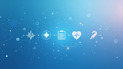 digital human icons blend medical tech health symbols soothing blue gradient background design