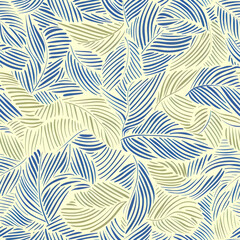 A pattern of stylized leaves in blue and beige, creating a decorative design.