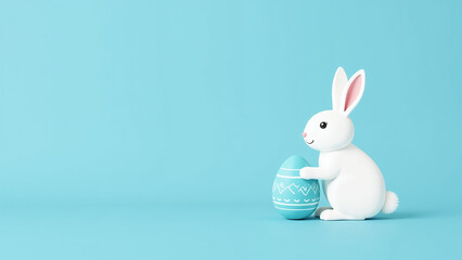 Obraz premium easter bunny blue egg design blue background spring holiday season every
