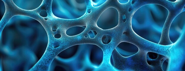 Blue Trabecular Bone Structure Microscopic View