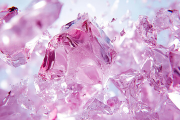 Fototapeta premium Shattered pink ice crystals, translucent and glistening, create a captivating abstract image.