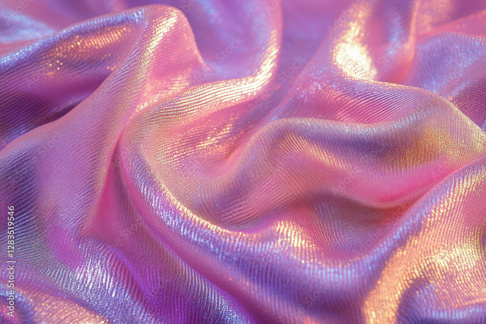 Poster Close-up of iridescent pink fabric with soft folds and shimmering texture.