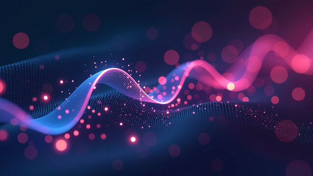 futuristic ai artwork features glowing wave lines bokeh lights abstract patterns vibrant color palette inspired data transfer