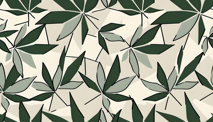A seamless pattern featuring stylized green leaves on a neutral background.
