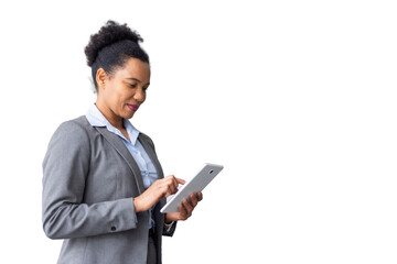 Professional African American woman typing on a tablet
