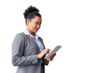 Professional African American woman typing on a tablet