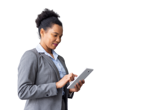 Professional African American woman typing on a tablet