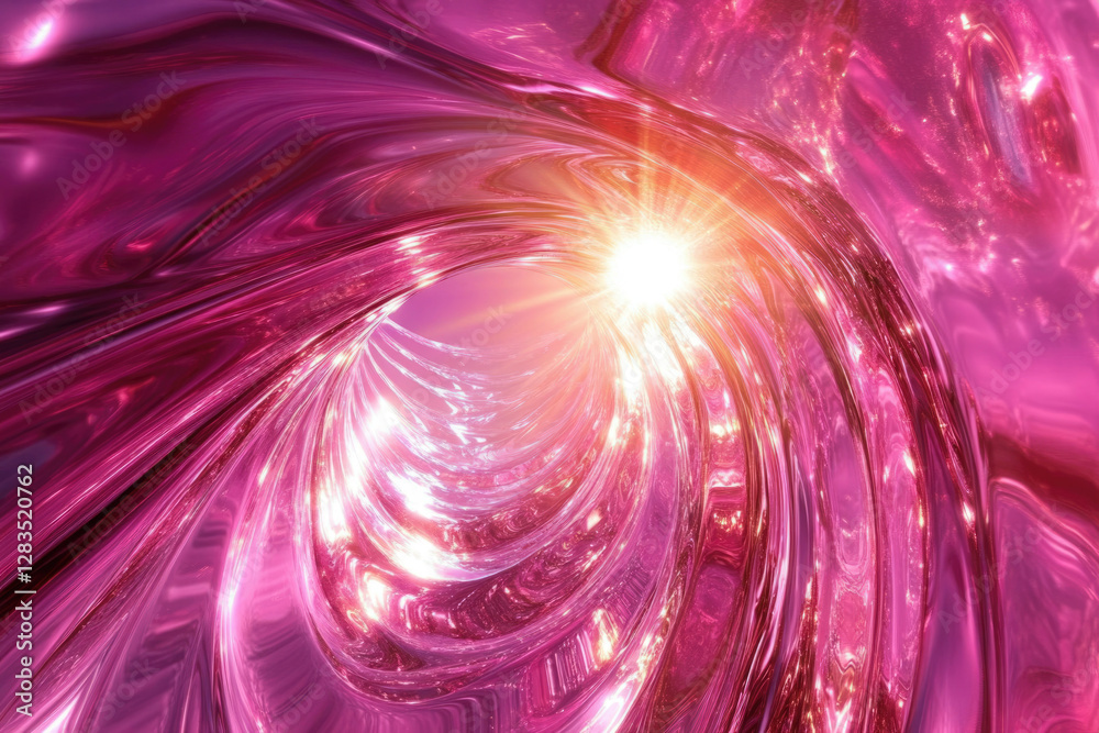 Poster abstract pink swirling tunnel with bright light at the end, creating a vibrant and energetic visual.