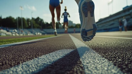 College stadium with athletes preparing for a triple jump. Featuring technique and precision