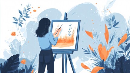 Female Artist Painting Abstract Watercolor Landscape