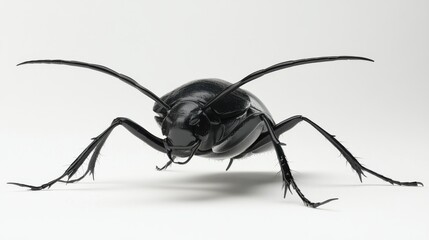 Close-up of a black insect with antennae on white background