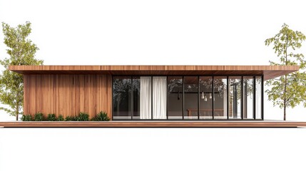 Fototapeta premium Contemporary Architectural Gem: This image features a modern building with sleek lines and a minimalist design. The property's design blends seamlessly with its lush surroundings.