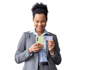 African American businesswoman shopping online with a smartphone and credit card