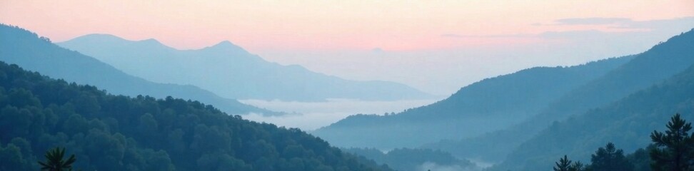 Fototapeta premium Foggy landscape with misty mountains, serene, mountains, misty