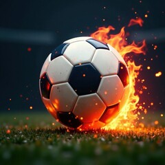 Fototapeta premium Football ball on fire in the air, burning, flight, football