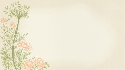 Obraz premium Elegant Floral Border Design with Peach Roses and Green Foliage on Cream Background