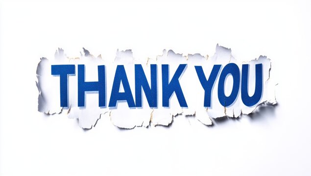 Torn paper revealing blue "Thank You".