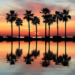 Calm Palm Tree Silhouettes Reflecting on Water