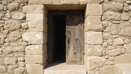 Fototapeta premium old door in stone wall