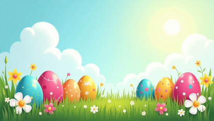 vibrant eggs adorn sunny meadow colorful treats await children festive springtime day filled joyful