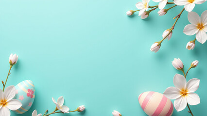 vibrant spring banners feature pastel easter eggs white blossoms teal backgrounds seasonal sales