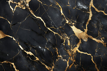 Elegant Black Marble with Gold Foil Abstract Patterns.