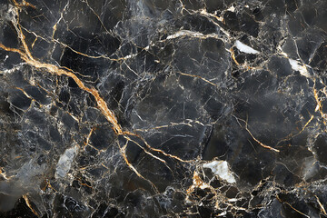Luxury Black Marble Texture with Intricate Gold Veins.