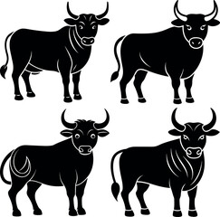 Minimalist Bull Silhouette Vector Icon Set Strong & Bold Design