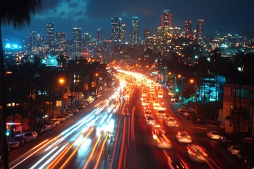 Obraz premium Urban Night City Traffic Lights View