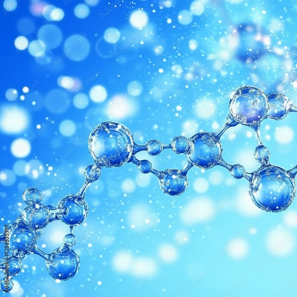 Poster Crystal Clear: A 3D Rendered Molecular Structure on an Abstract Blue Bokeh Background