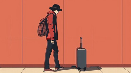 Man Traveling with Suitcase for Journey Illustration