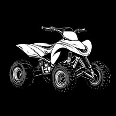 Naklejka premium White Vector ATV Illustration on Black Background: Off-Road Vehicle for Adventure and Sports