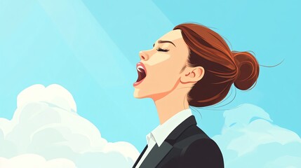 Positive Businesswoman Soaring in a Bright Blue Sky