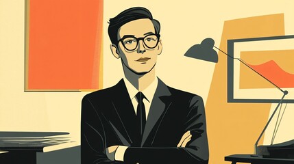 Young Professional in Modern Office Workspace Illustration