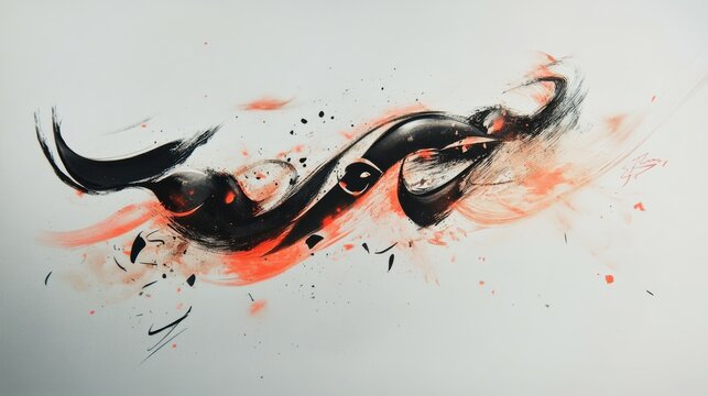 Dynamic abstract art with bold brushstrokes and vibrant red accents