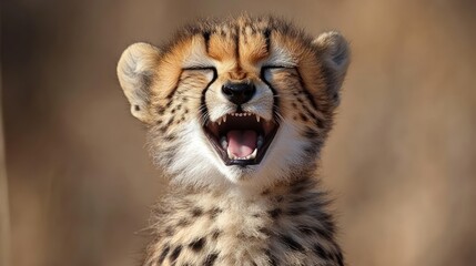 Obraz premium Happy Cheetah Cub Yawning, African Savanna
