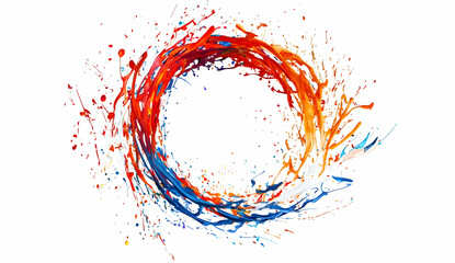 Colorful splash of paint in the shape of an intricate circle, isolated on a white background