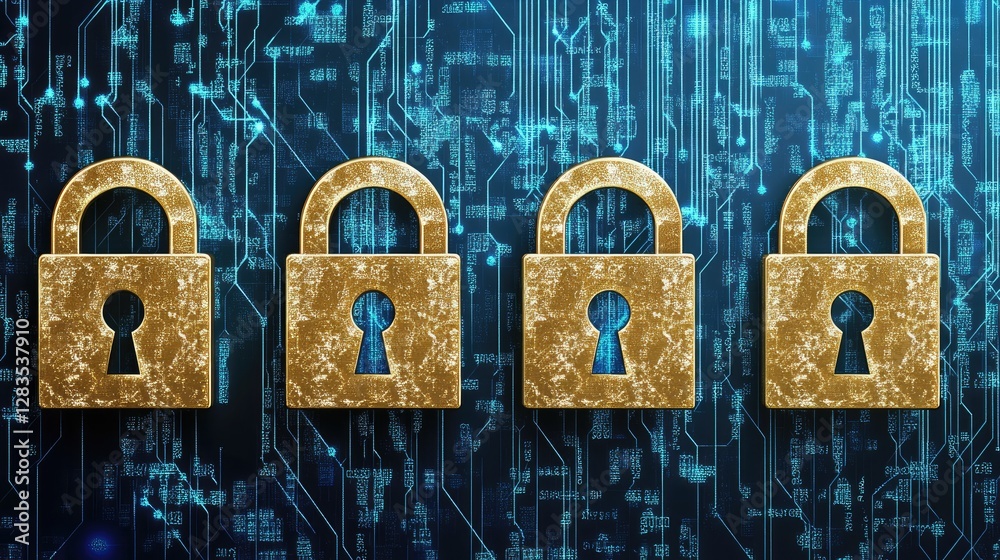 Poster cybersecurity defense concept with firewall protection, encrypted data streams, and ai-driven securi